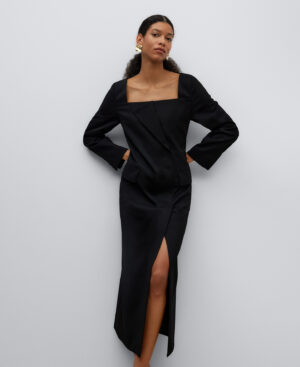 Vestido escote cuadrado negro mujer