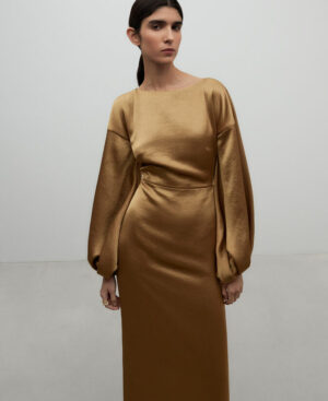 Vestido entallado dorado mujer