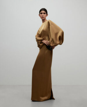 Vestido entallado dorado mujer